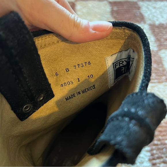 Frye Genuine Suede Leather Black Silver Heeled Harness Ankle Moto Boots Western - Picture 6 of 6